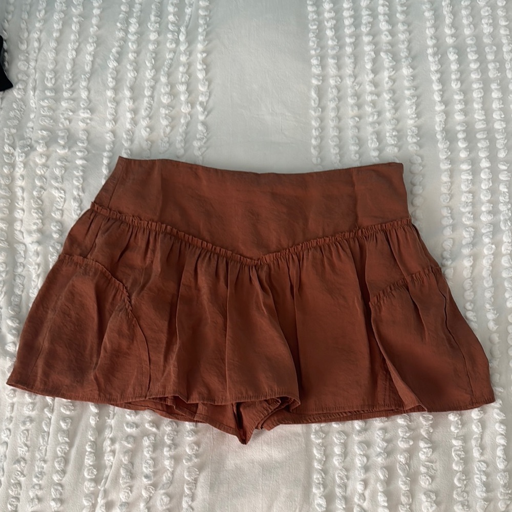 Zara Brown Skort-Style Shorts with Elastic Waistband